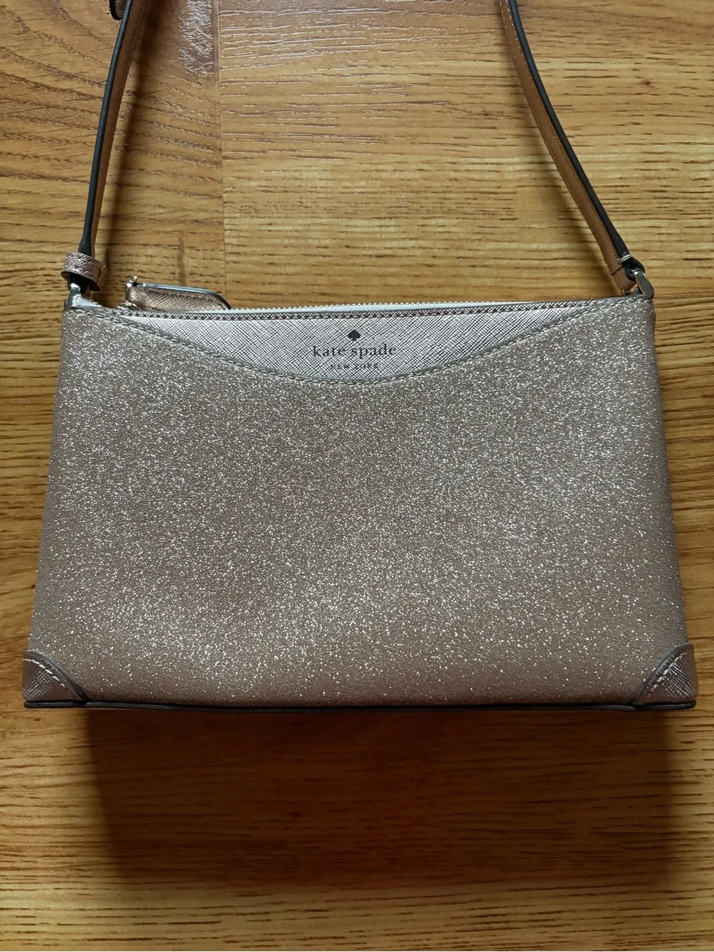 Kate Spade Rose Gold Glitter Fabric Crossbody Purse Bag
